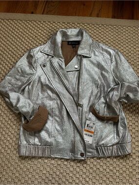 INC International Concepts Silver Metallic Moto Jacket NWT